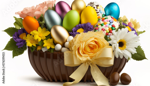 Easter - Celebrate Easter in Style with this Festive Basket of Goodies - ai generated.
