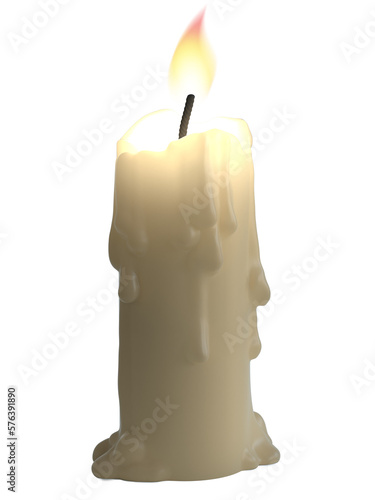 Burning white candle 3d rendering