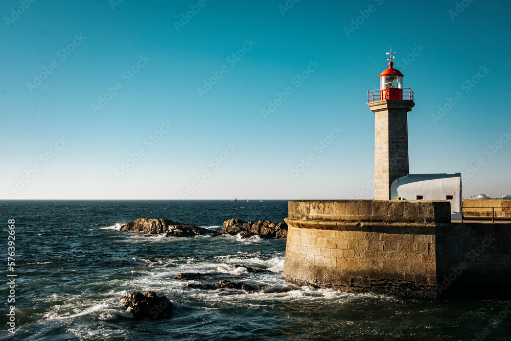 Sunset at the Felgueiras Lighthouse in Foz do Douro. Porto, Portugal
