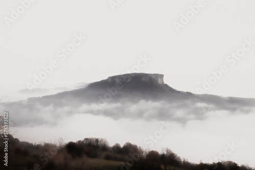Landscape the Pietra di Bismantova with fog  Reggio Emilia Italy