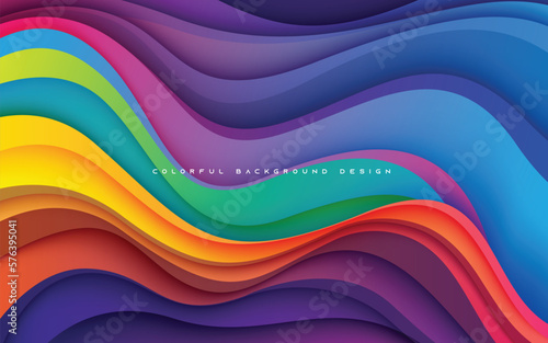 Colorful wavy overlapping layers background. Bright gradient color texture design.