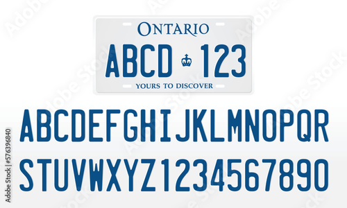 Canadian License Plate, Ontario License Plate Mockup Template with Letters and Numbers