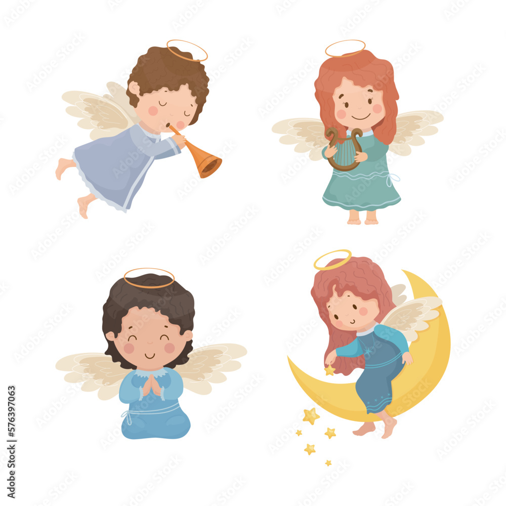 Vector collection of children angels. Cute cartoon Christmas characters. Vector collection of children angels. Cute cartoon Christmas characters.
