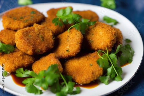 Crispy Chicken Nuggets with Flavorful Herbs and Dipping Sauce - Delicious Fast Food for Any Occasion © Gabriele