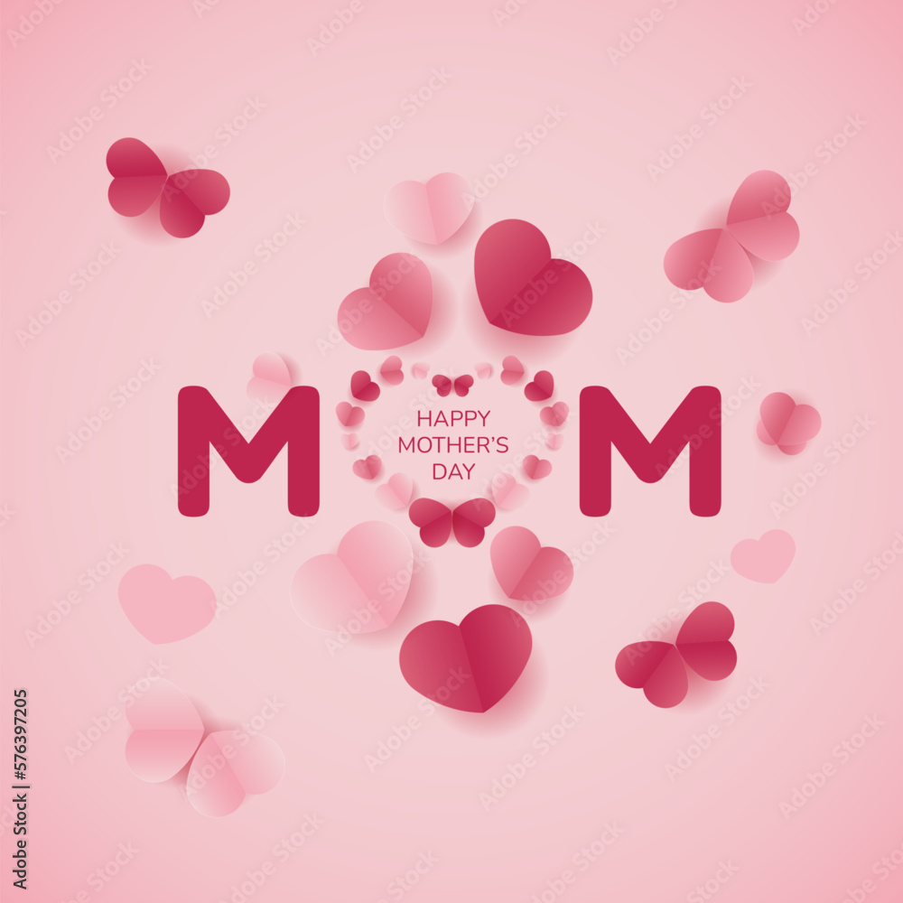 love you mom, heart card for mother's day with pink origami heart