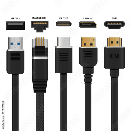 usb types port plug in cables set 