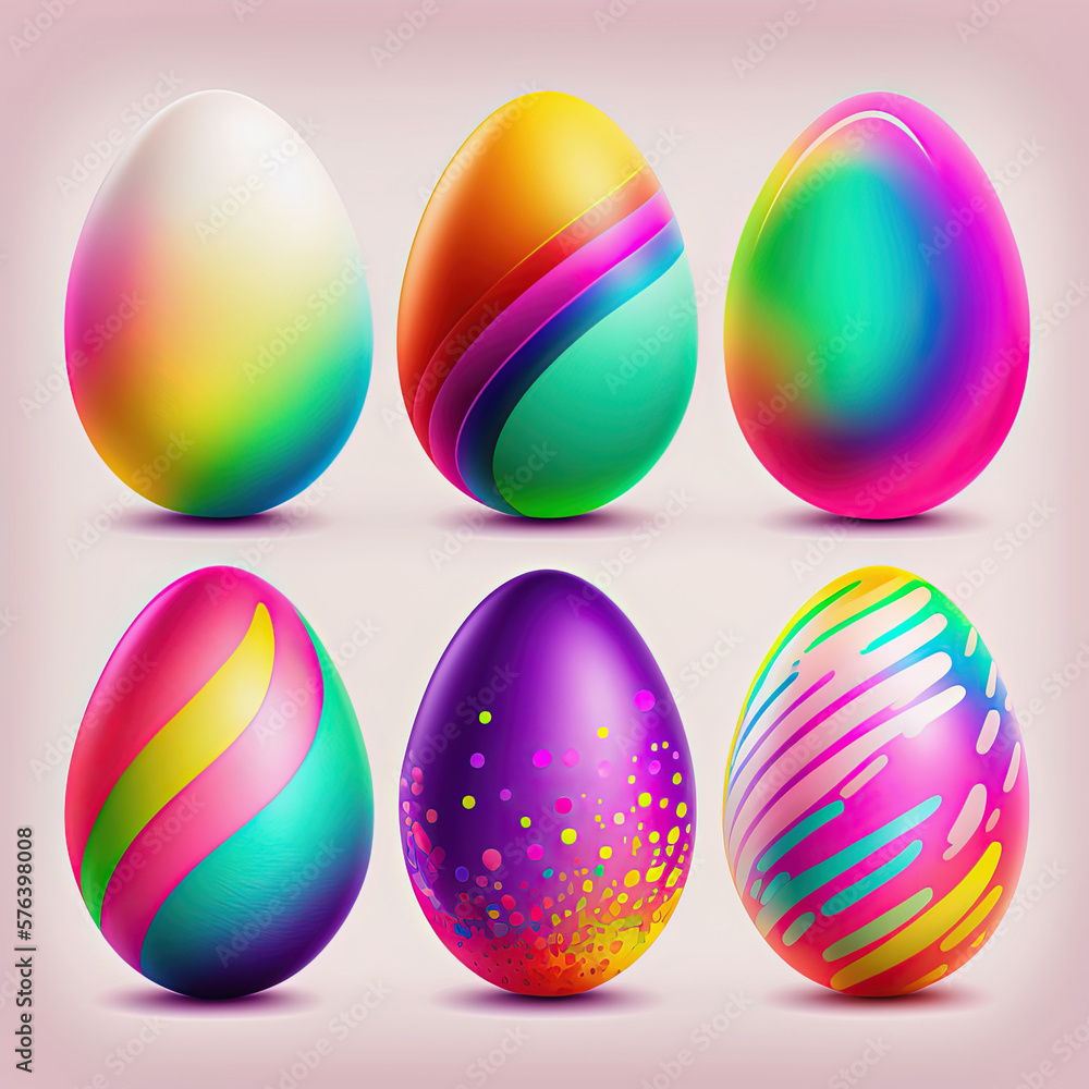 Set of Easter eggs in neon colors. AI Set of Easter eggs in neon colors. AI
