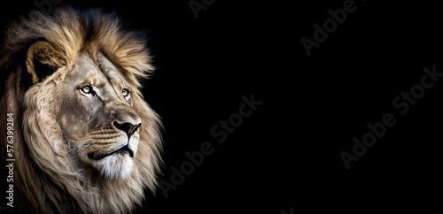 Lion of Judah  Unleashing the Power and Grace of the Mighty Male Lion - A Striking Portrait on Black Background.