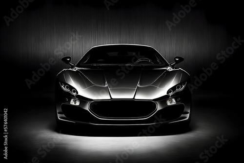 Generic and unbranded sport car on a dark background, generative ai illustration