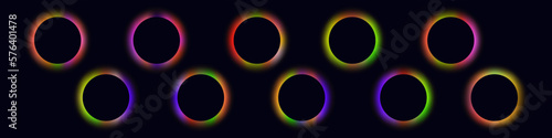 Eclipse of the planet, moon or sun. Rainbow shadow around blinding flash. Natural phenomena, the phase of the eclipse of the planet in space, iridescent shine, bright glow, planet halo. Vector. 