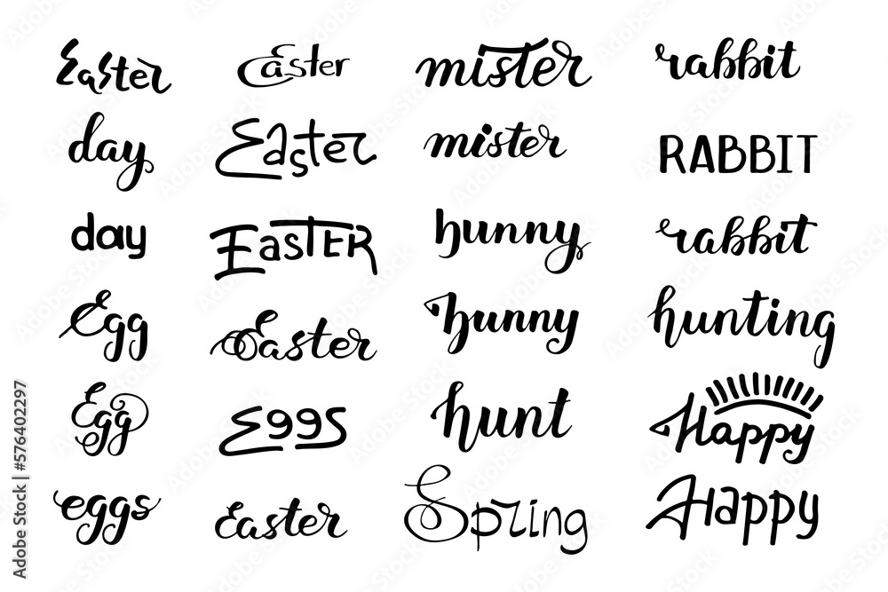 Set of handwritten lettering quote of Easter phrase. Vector hand drawn holiday calligraphy