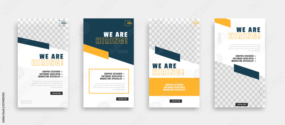 We are hiring job vacancy social media post banner design template with yellow color. We are hiring job vacancy square web banner design	
