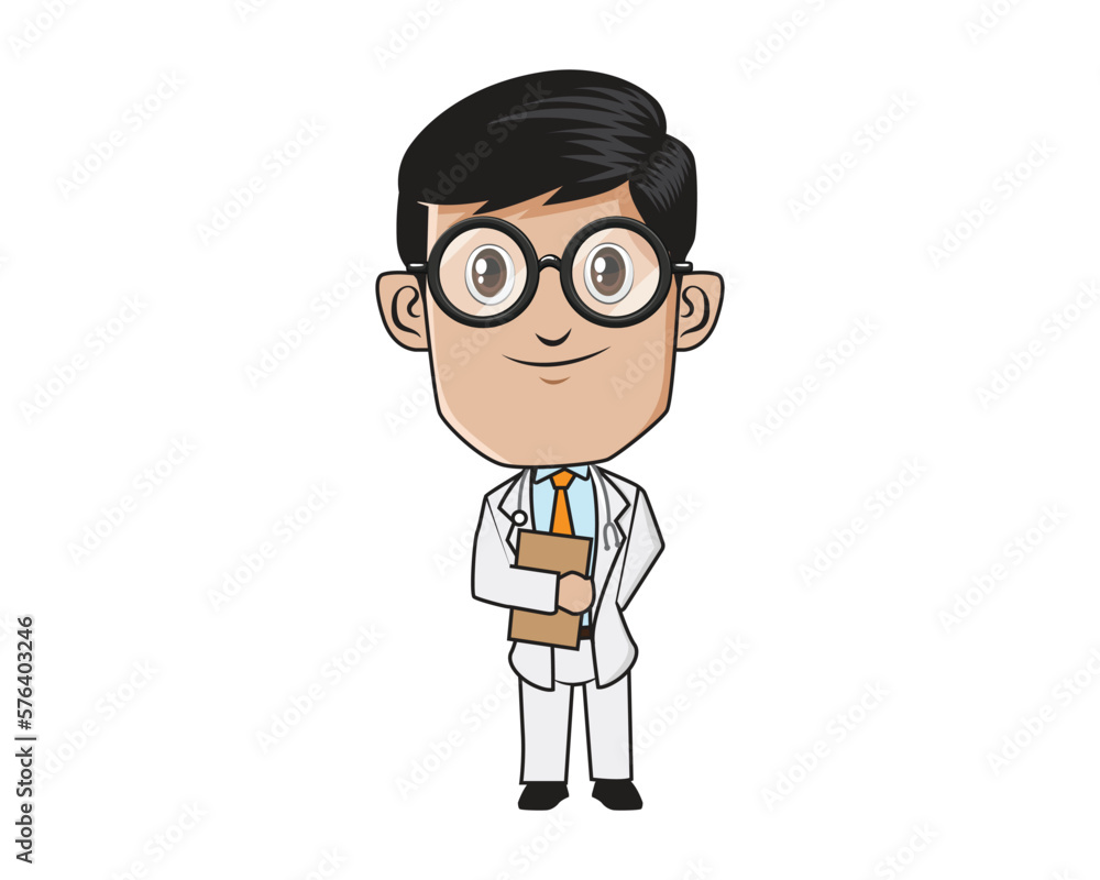 Smiling Doctor Holding Clipboard Illustration with Cartoon Style