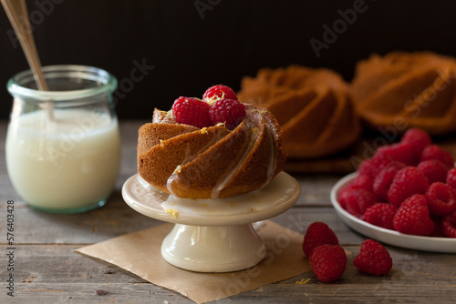 MIni Bundt Cake with Raspberries and Frosting