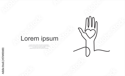 Continuous one line drawing. Abstract hand holding heart. Vector illustration