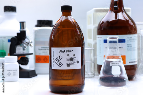 Canvas Print Ethyl ether in glass, chemical in the laboratory and industry