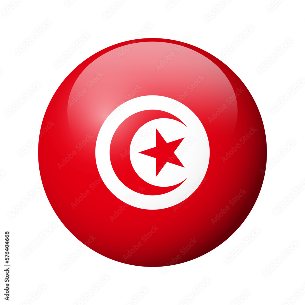 Tunisia flag - glossy circle badge. Vector icon. Tunisia flag - glossy circle badge. Vector icon.