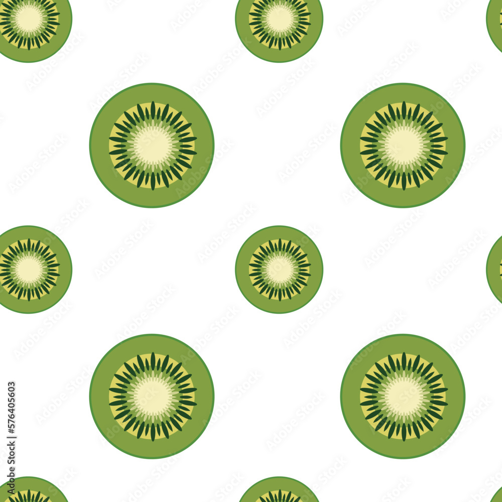 Fototapeta premium Geometrical vector seamless pattern. Fruit pattern with kiwi. Green seamless pattern