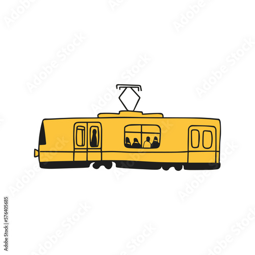 Simple yellow tram isolated icon on white background. Public transport concept. Vector illustration.