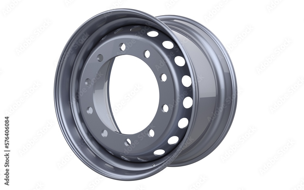 Metallic painted heavy truck tire rim on white background 3d Rendering Metallic painted heavy truck tire rim on white background 3d Rendering
