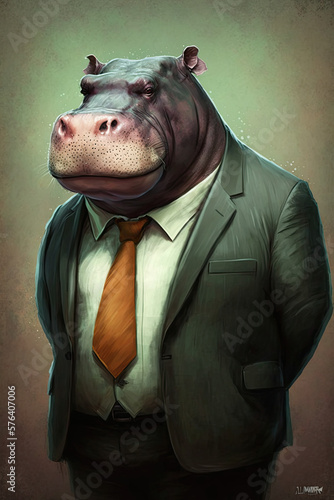 Hippo humanoid businessman in a suit, generative ai © GeertJan