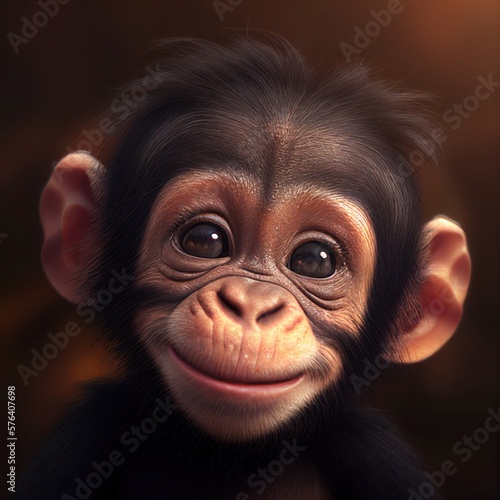 Print op canvas Portrait of a baby chimpanzee smiling, generative ai