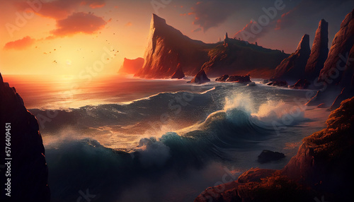 sunset in the coast, generative ai © Rafael