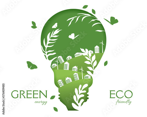 Green city. Nature and Renewable Energy. Green Energy and Natural Resource Conservation.
