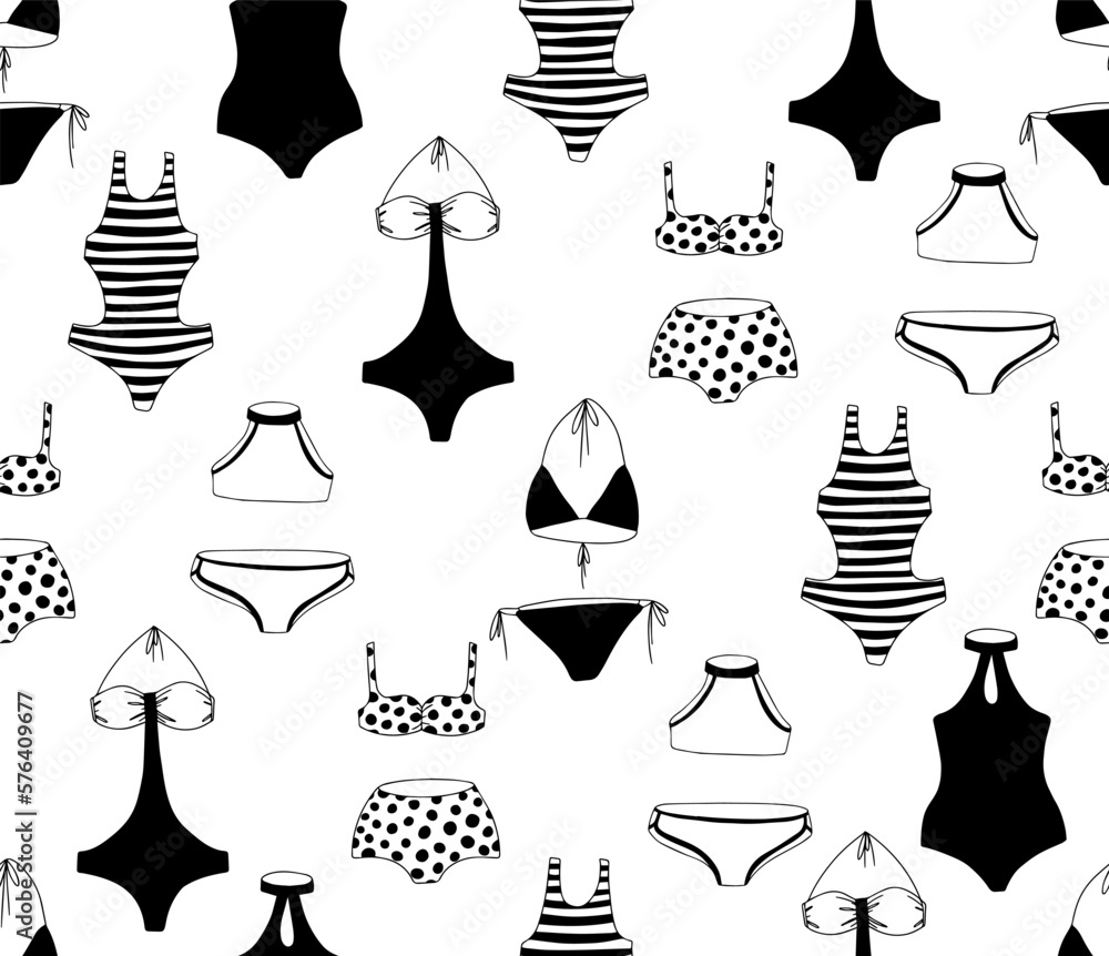Seamless bikini pattern in sketch style in doodle style. Vector illustration. Seamless bikini pattern in sketch style in doodle style. Vector illustration.