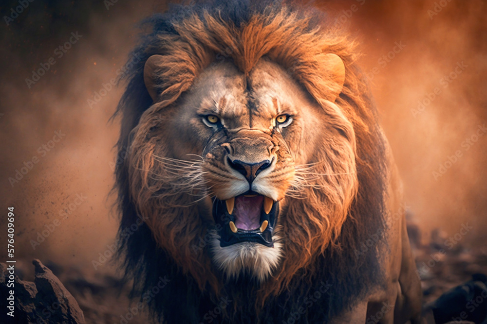 Fototapeta premium Lion in Africa closeup. Generative AI