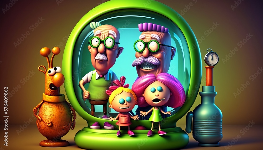 Fototapeta premium A family in 3D Cartoon style. Colorful and funny.