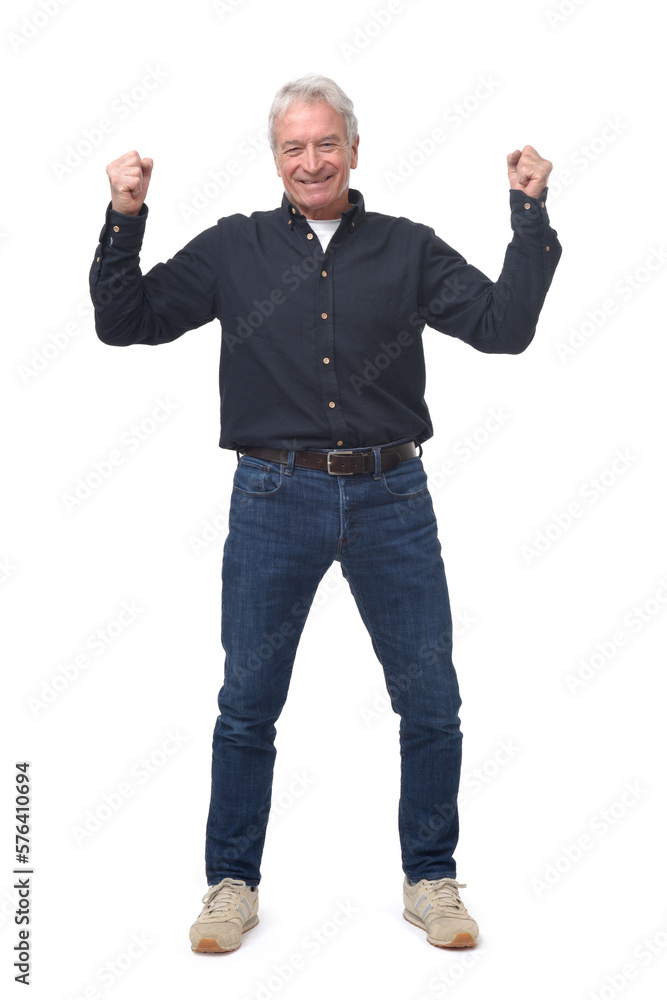 man showing his biceps on white background man showing his biceps on white background
