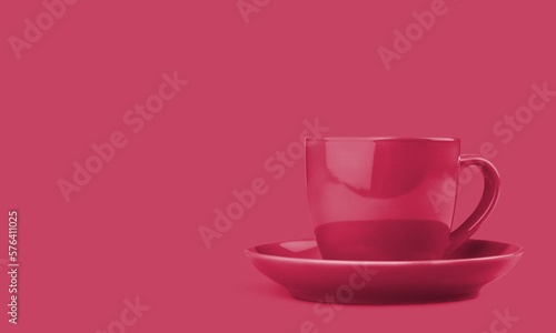 Cup of black coffee in Viva Magenta modern color