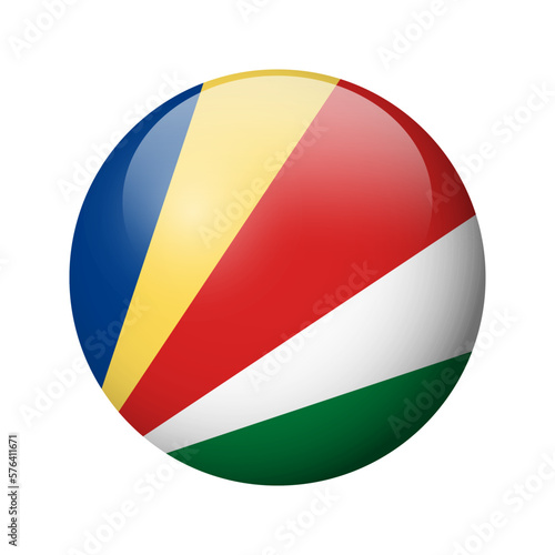 Seychelles flag - glossy circle badge. Vector icon.