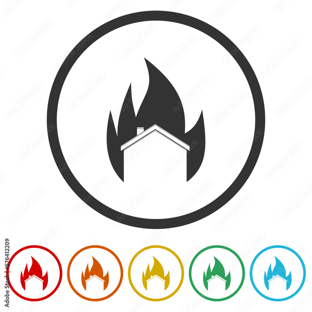 Fire house logo template icons in color circle buttons Fire house logo template icons in color circle buttons