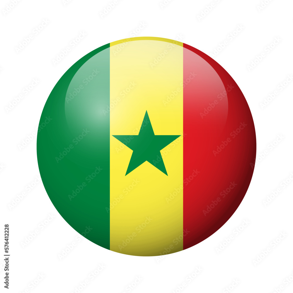 Senegal flag - glossy circle badge. Vector icon. Senegal flag - glossy circle badge. Vector icon.