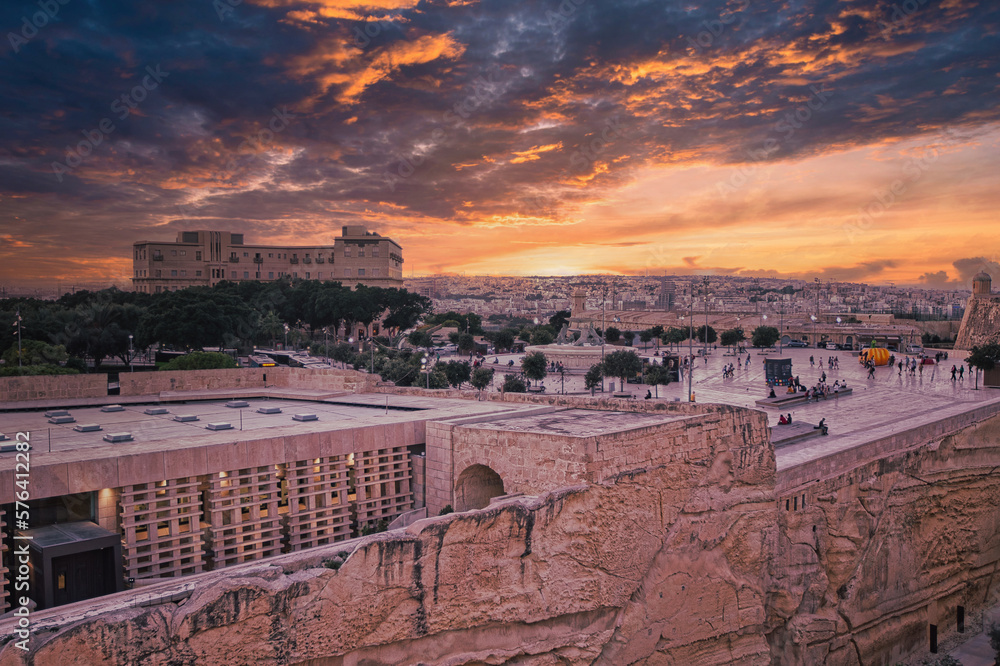 The Magic Hour: An Enchanting View of Valletta at Dusk, created with generativ IA technology