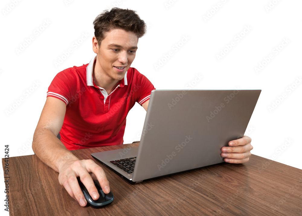 Young Man Using Laptop Computer Isolated Young Man Using Laptop Computer Isolated