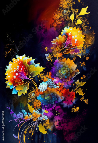 Abstract Flowers Full Color created with Generative AI Technology
