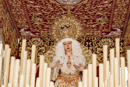 Holy week passage of Holy Mary of the Rosary in her Sorrowful Mysteries, Maria Santisima del Rosario en sus Misterios Dolorosos in procession through the streets of Huelva, Andalusia, Spain photo