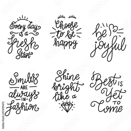 Set of lettering Messages drawn by hand to brighten your day, vector eps