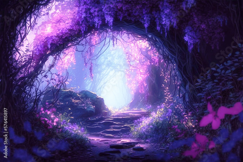 Fairy Lands, magical forest, fungus , enchanting forest, fairy tale, dark forest, magic forest, purple forest, genrative ai 