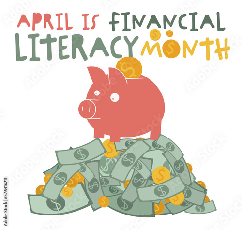 Financial literacy month. Horizontal banner. Editable vector illustration