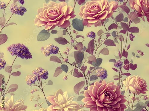 Floral Vintage Wallpaper, Generative AI Illustration