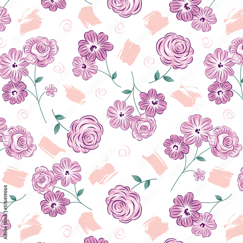 Beautiful roses and brush strokes all over pattern