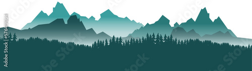 Silhouette of mountains forest woods in the morning  landscape panorama illustration icon vector for logo  isolated on white background