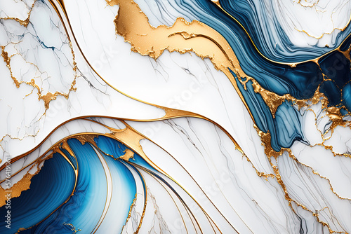 Wallpaper Mural White, blue and gold marble background. Luxury marble stone texture. Wedding invitation backdrop. Ai generated Torontodigital.ca