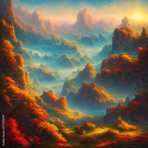 sunset over the mountains  Generative AI