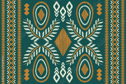 Ethnic Ikat fabric pattern geometric style.African Ikat embroidery Ethnic oriental pattern green background. Abstract,vector,illustration.For texture,clothing,wrapping,decoration,carpet.