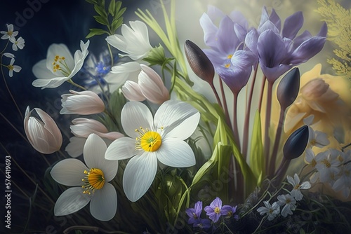 beautiful fresh colorful spring flowers generative ai